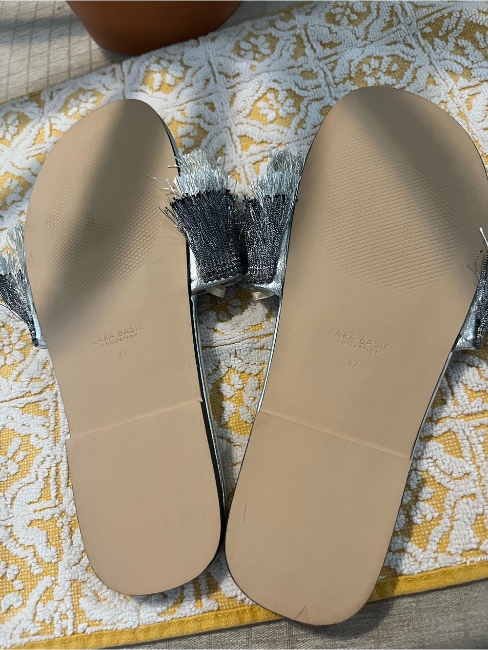Zara Basic Metallic Fringe Summer Slide Sandals 37 - Picture 5 of 8
